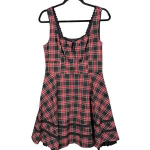 Hot Topic Milk Maid Dress Goth Punk Whimsigoth Red Black Lace Pin Up Flare Large